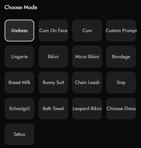 Undressing Modes offered by UndressAI.tools